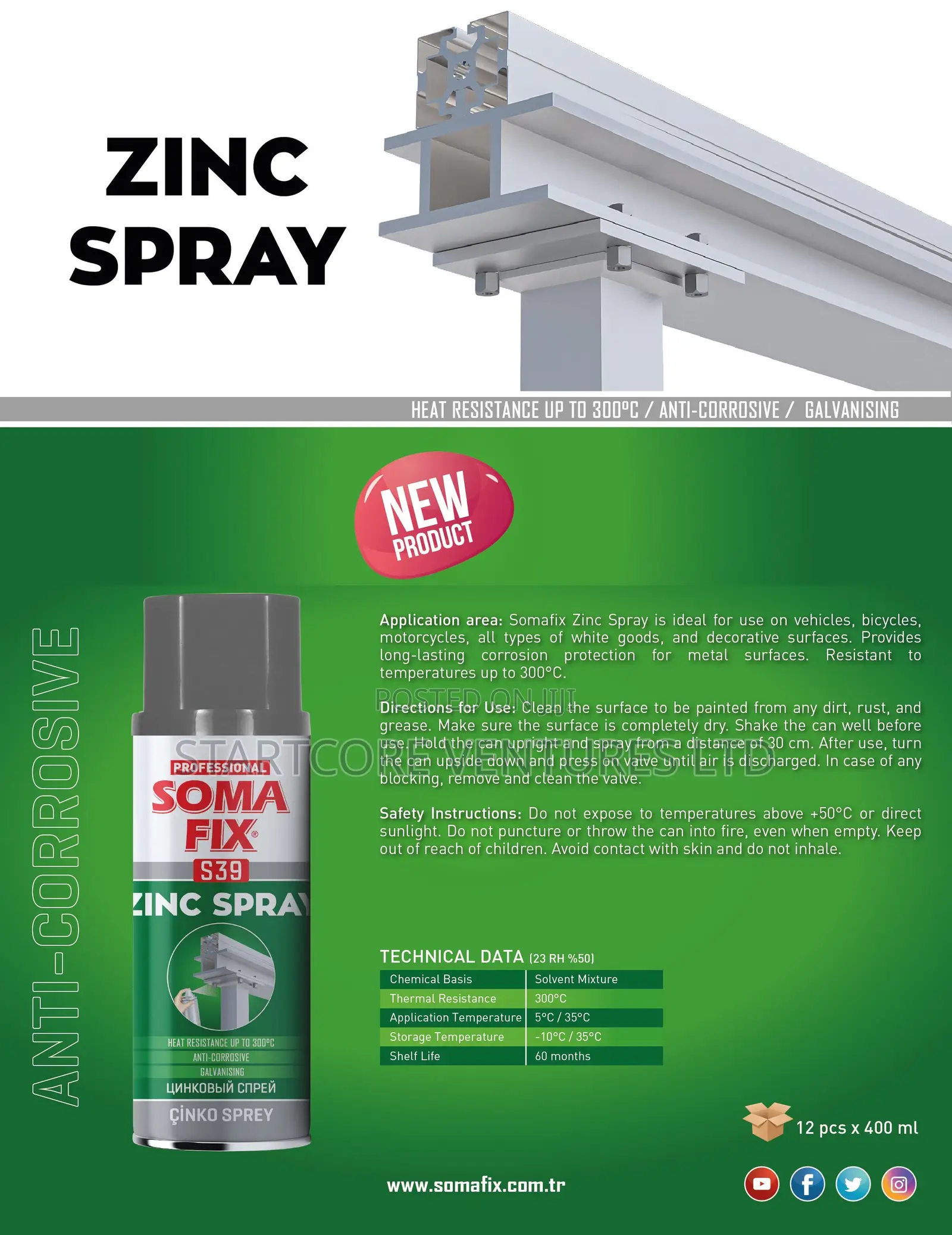 Somafix Galvanizing Zinc Spray Anti-corrosion 400ml