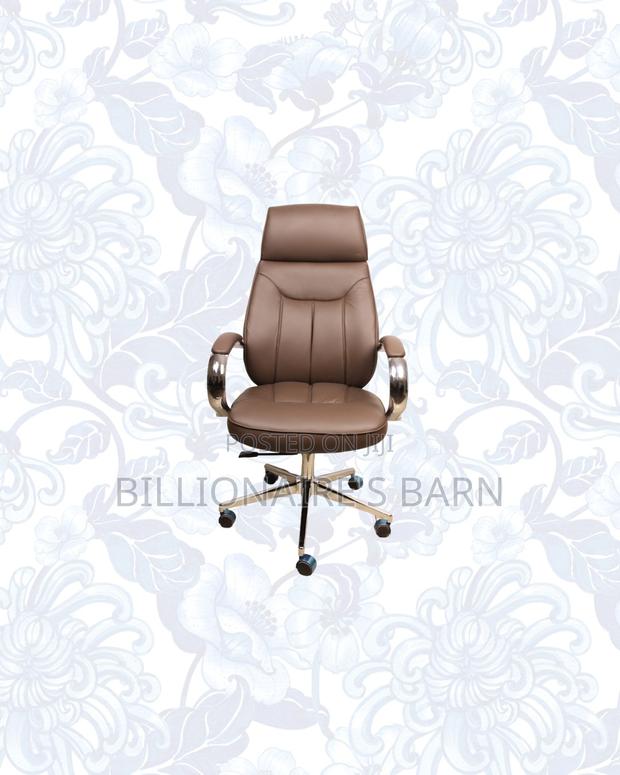 Brown Executive Leather Office Chair High Back Chrome Base Seating