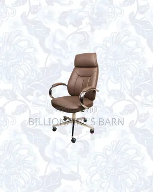Brown Executive Leather Office Chair High Back Chrome Base Seating
