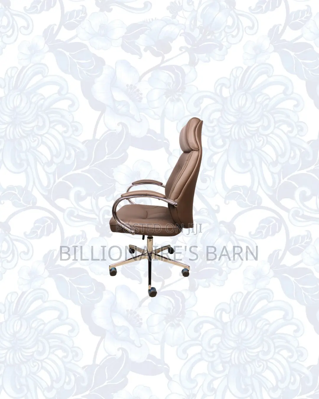 Brown Executive Leather Office Chair High Back Chrome Base Seating
