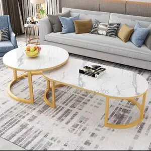 Glass Top With Marble Effect 2 in 1 Nesting Coffee Table