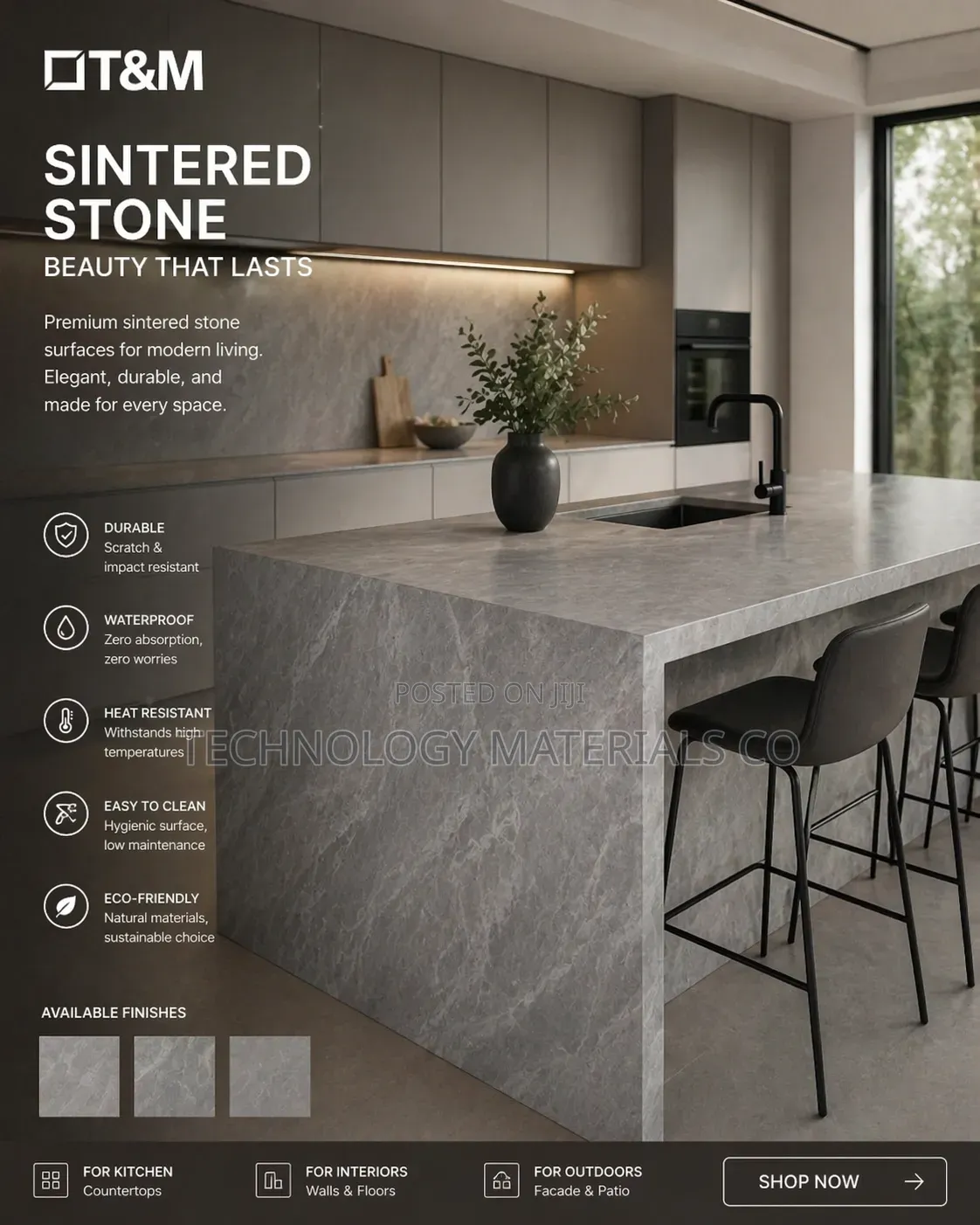 Premium Grey Sintered Stone Slab 2.6m X 0.8m – Durable Modern Finish