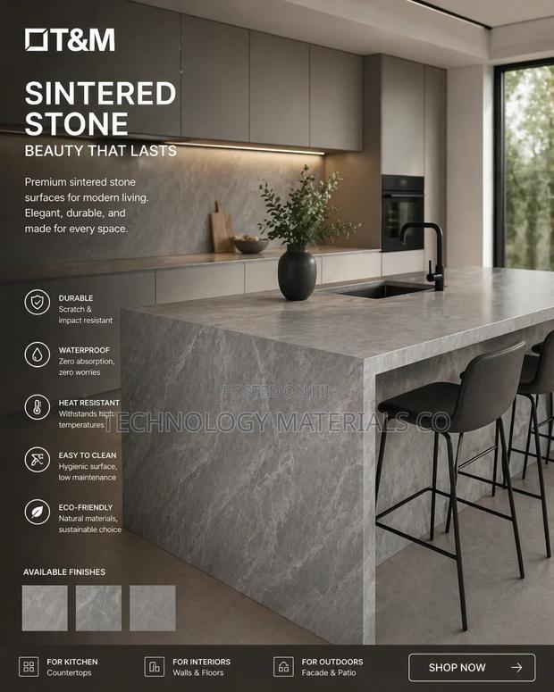 Premium Grey Sintered Stone Slab 2.6m X 0.8m – Durable Modern Finish