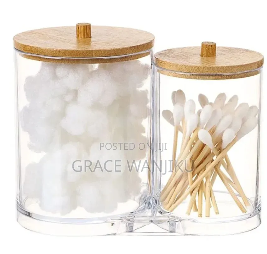 *Double Compartment Acrylic Makeup Organizer Cotton Pad Storage Box
