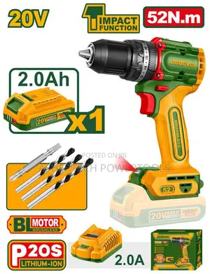 Jadever Jdcdp5282 Compact Brushless Cordless Impact Drill 52nm 20v