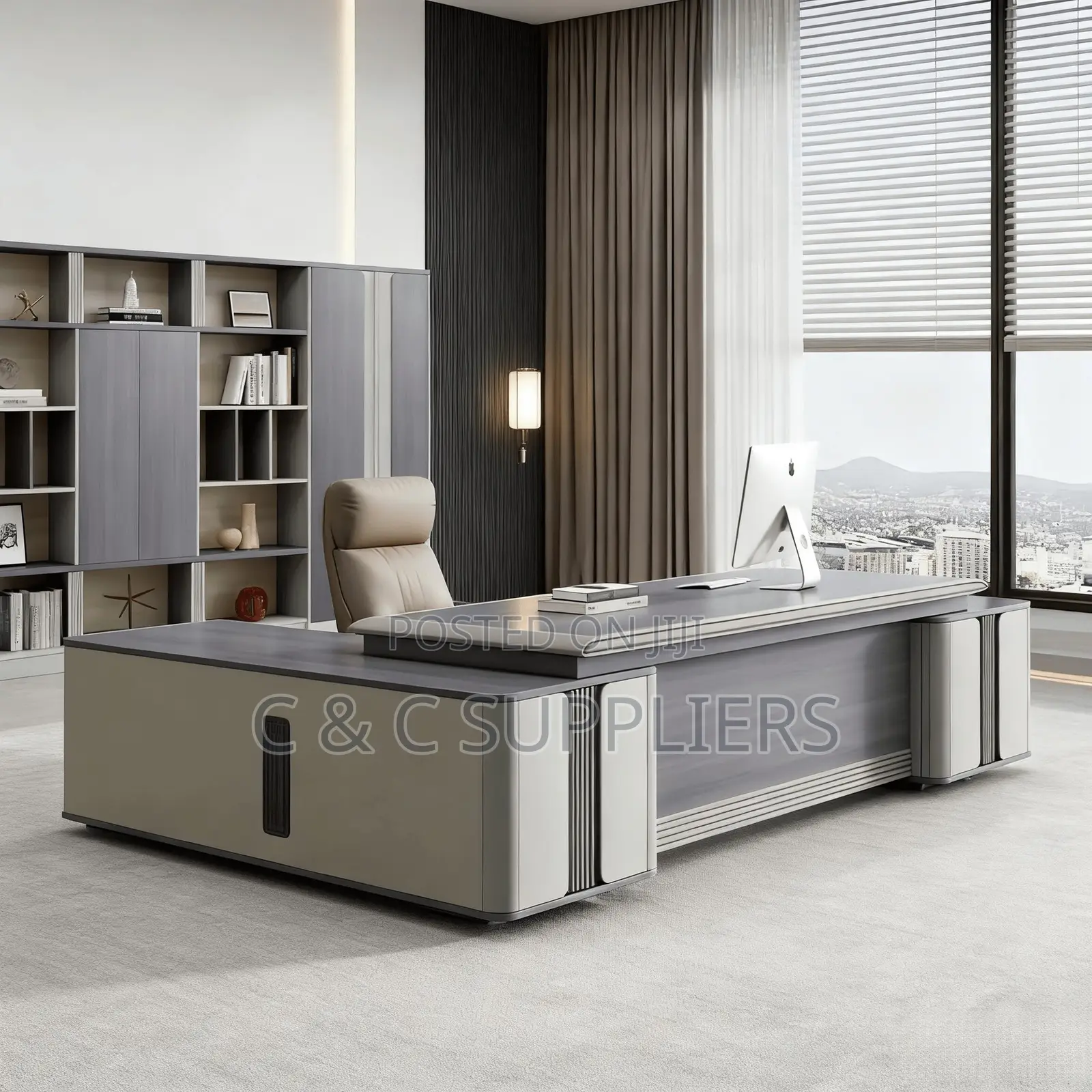 Office Desks; Executive L-Shaped 240cm Office Table With Drawers