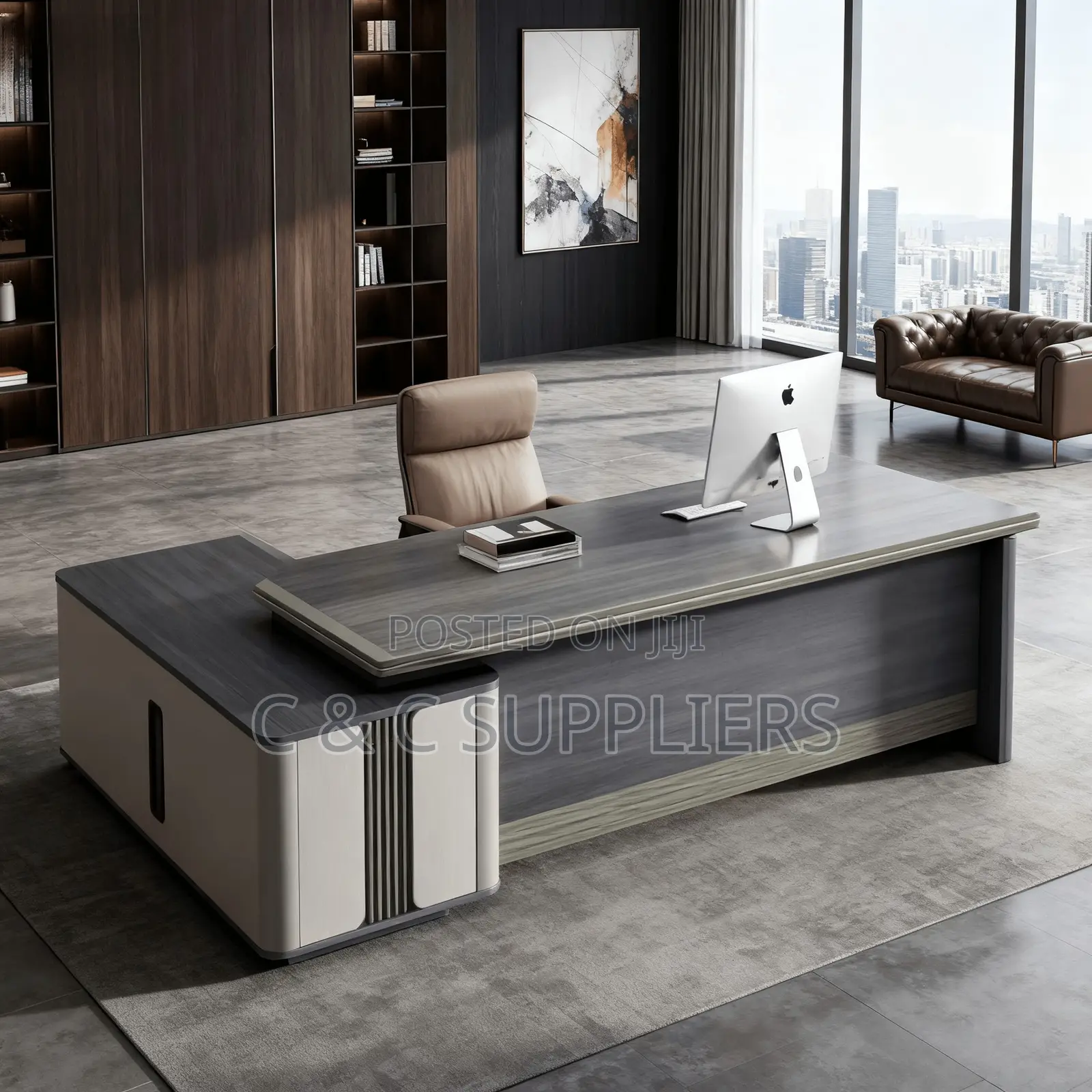 Office Desks; Executive L-Shaped 240cm Office Table With Drawers