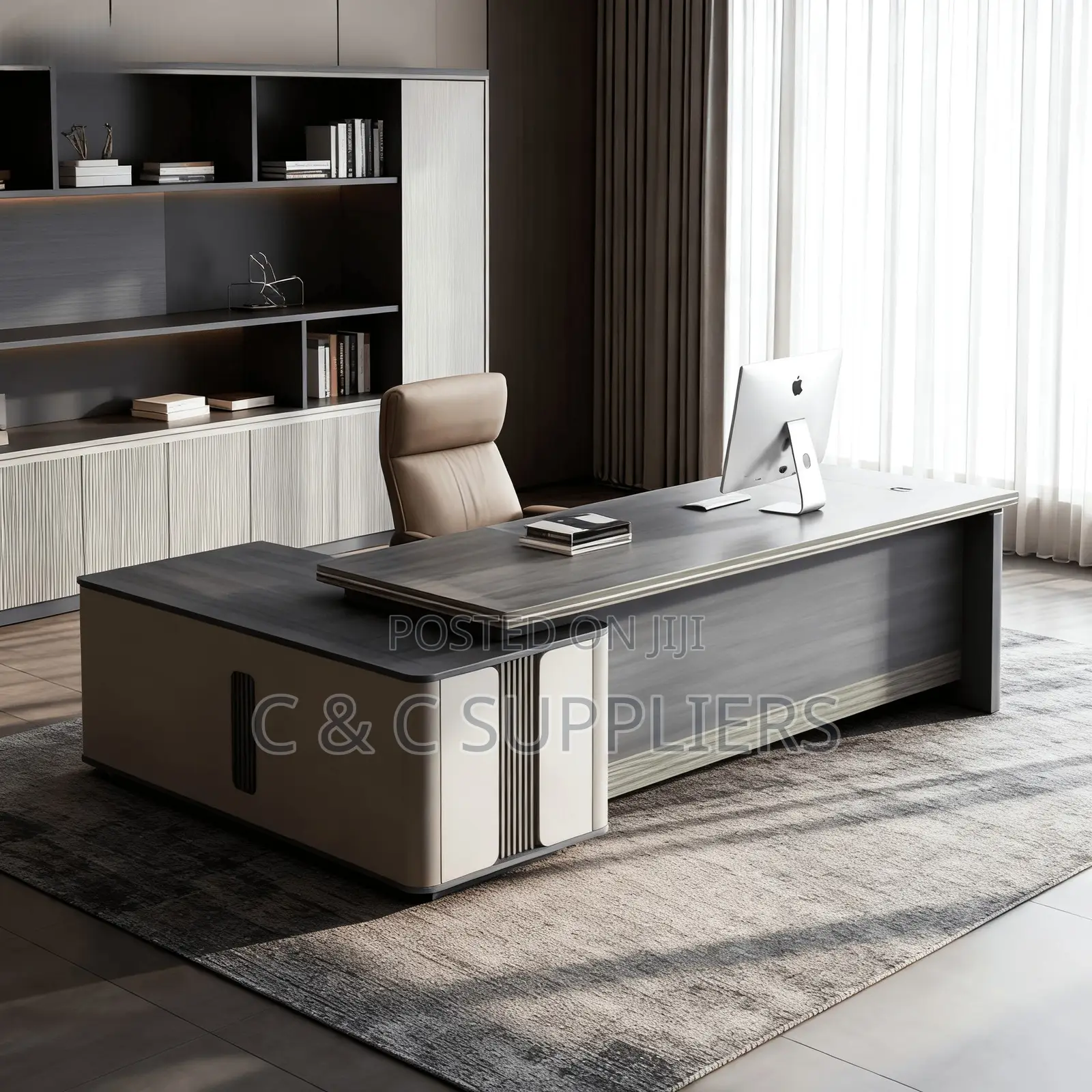 Office Desks; Executive L-Shaped 240cm Office Table With Drawers