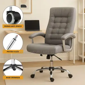 Gray Leather Upholstered Executive Study Chair