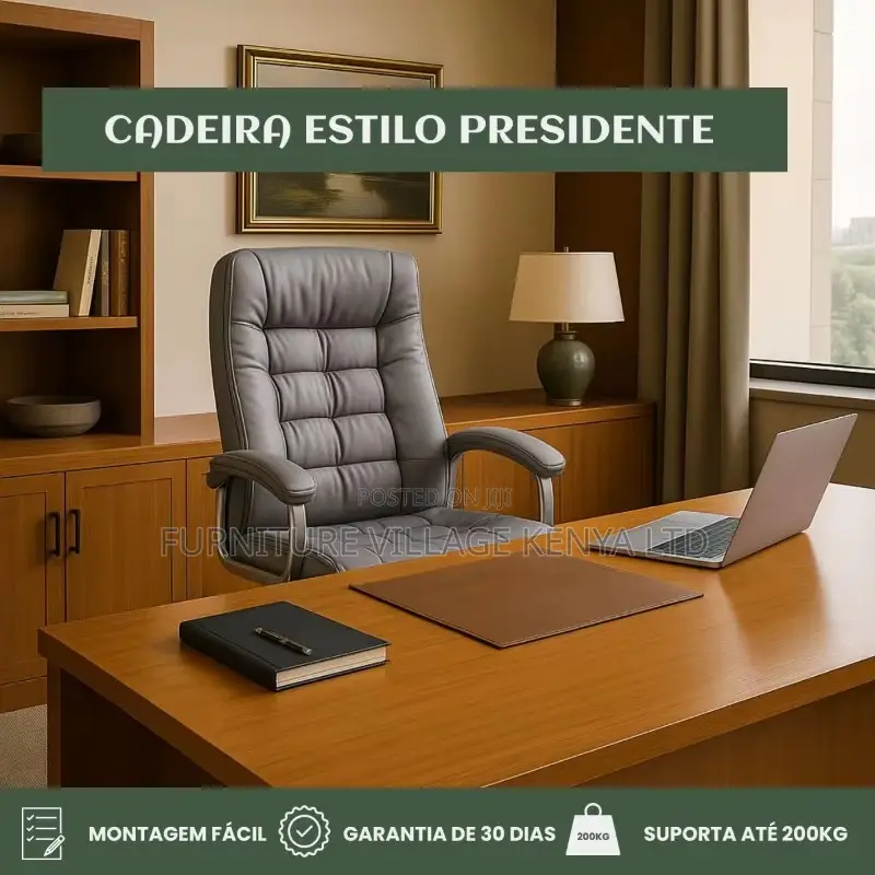 Gray Leather Upholstered Executive Study Chair