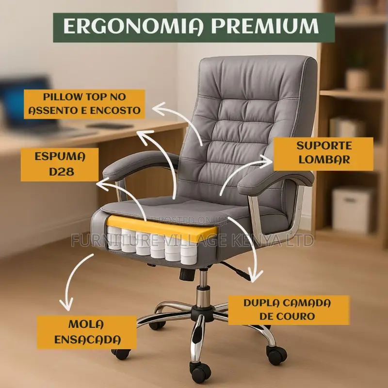Gray Leather Upholstered Executive Study Chair