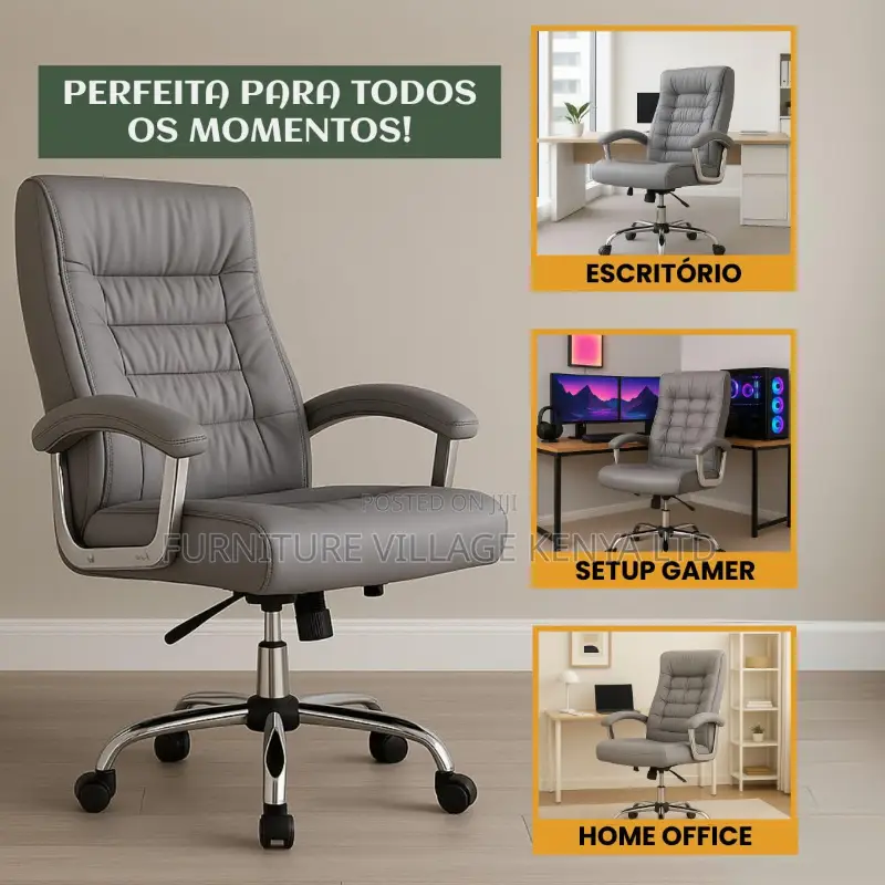 Gray Leather Upholstered Executive Study Chair
