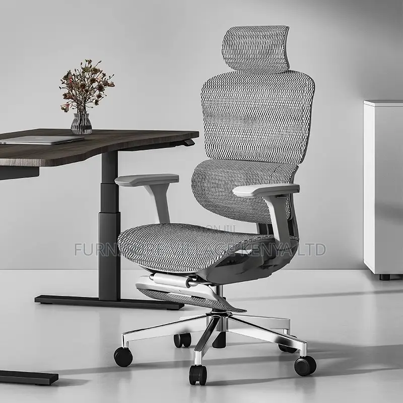 Swivel White High-Back Mesh Seat With Footrest