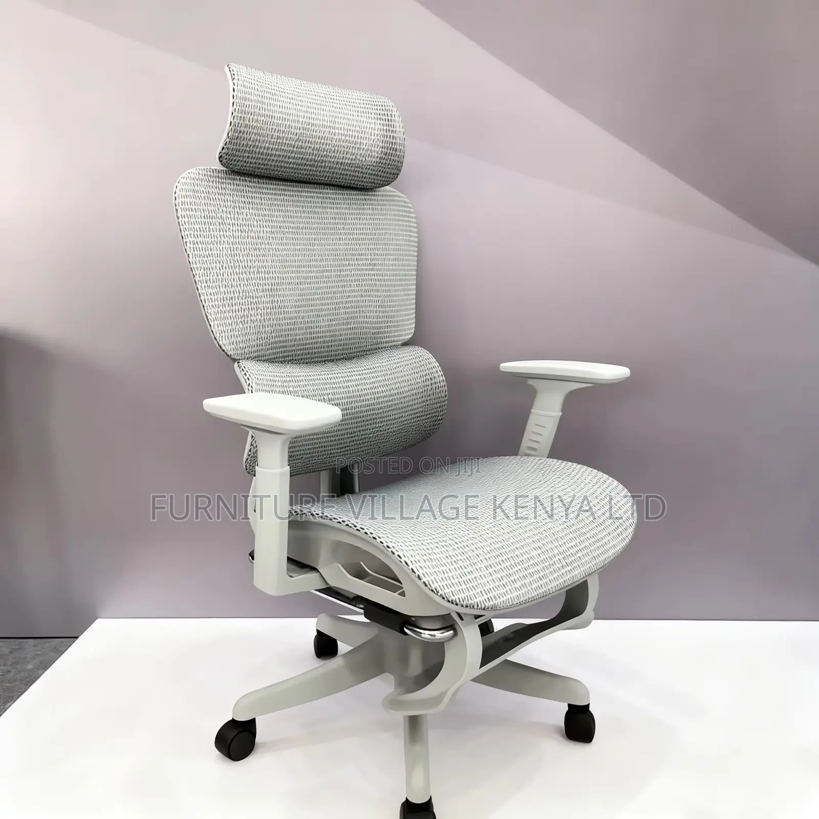 Swivel White High-Back Mesh Seat With Footrest