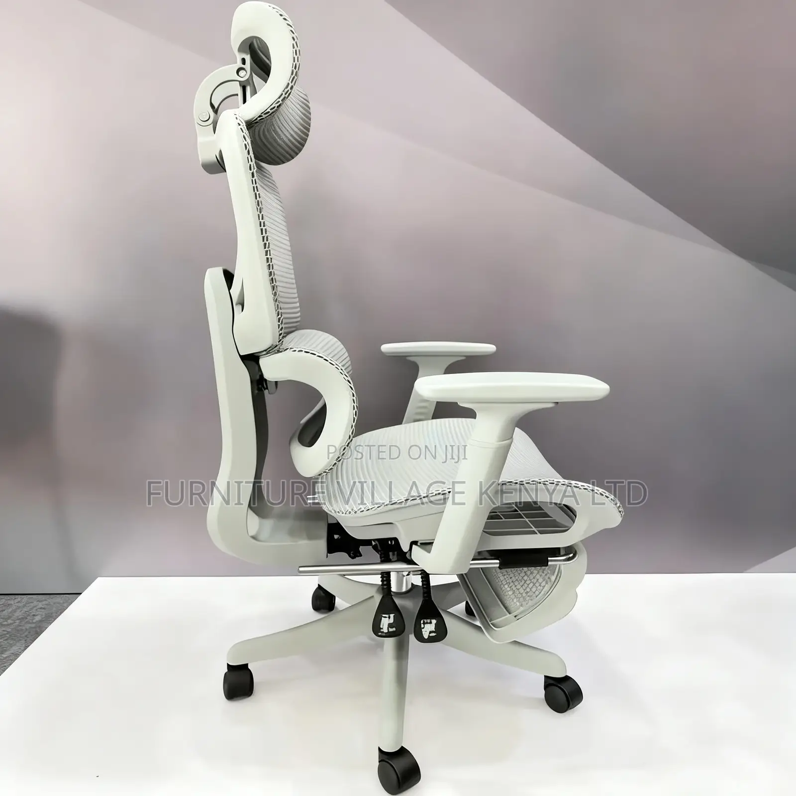 Swivel White High-Back Mesh Seat With Footrest