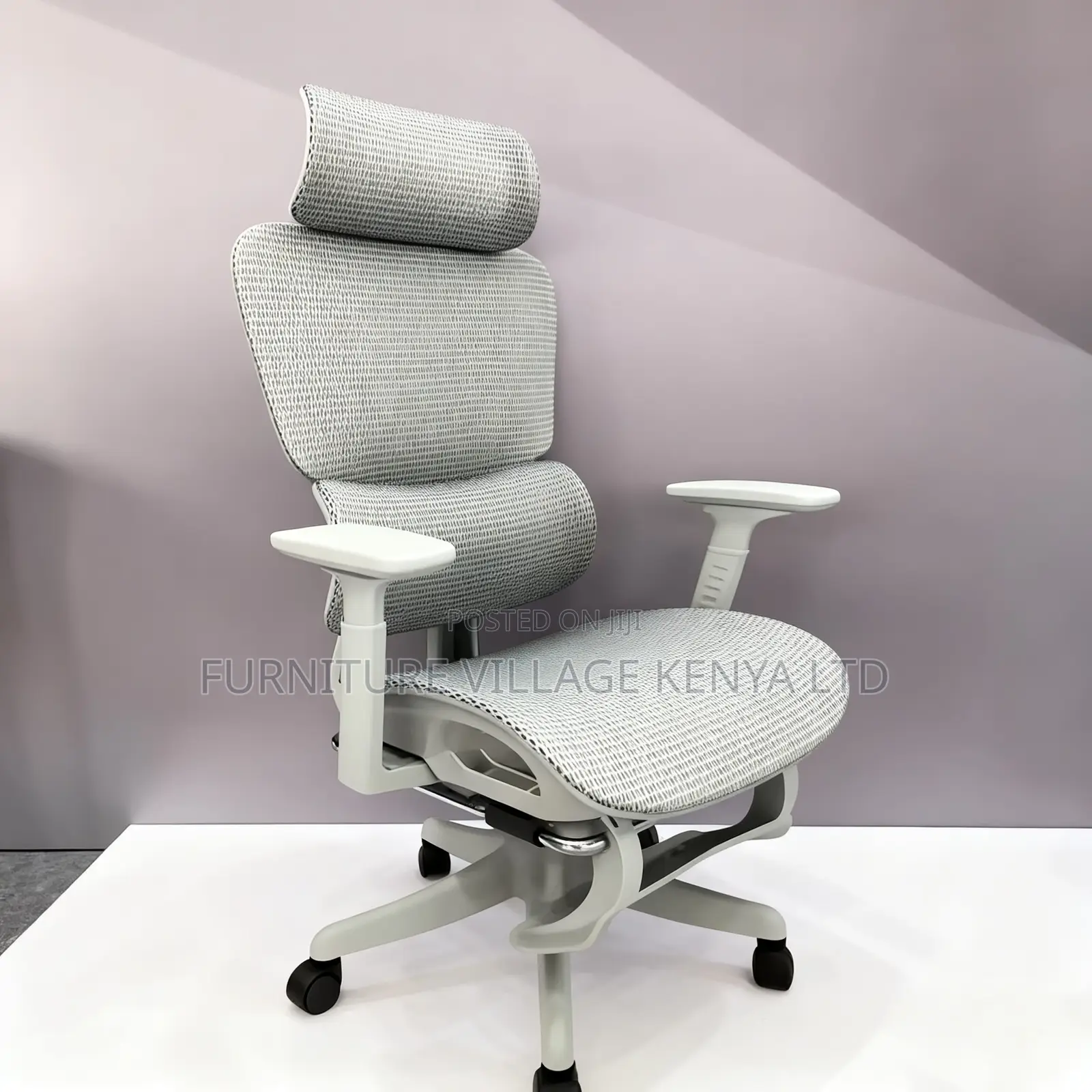 Swivel White High-Back Mesh Seat With Footrest