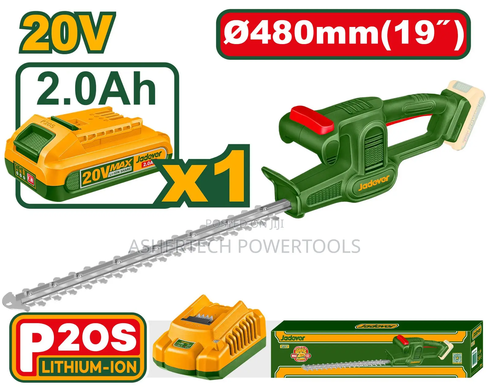 Jadever Jdlyp5181 Cordless Hedge Trimmer 480mm 20v