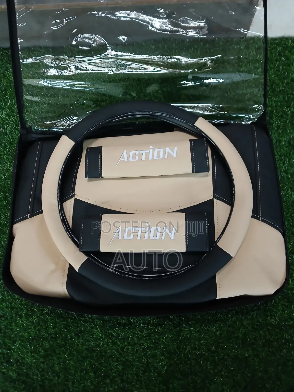 Premium Action Car Seat Covers Full Set Beige Black–Durable Universal