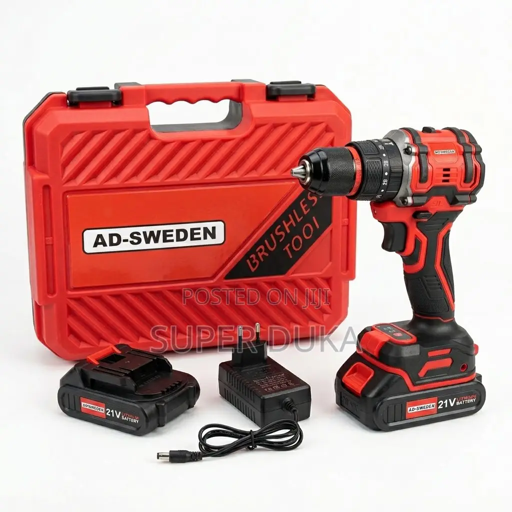 Ad-Sweden 21v Brushless Cordless Drill+Hammer -2 Batteries.Fast Charge