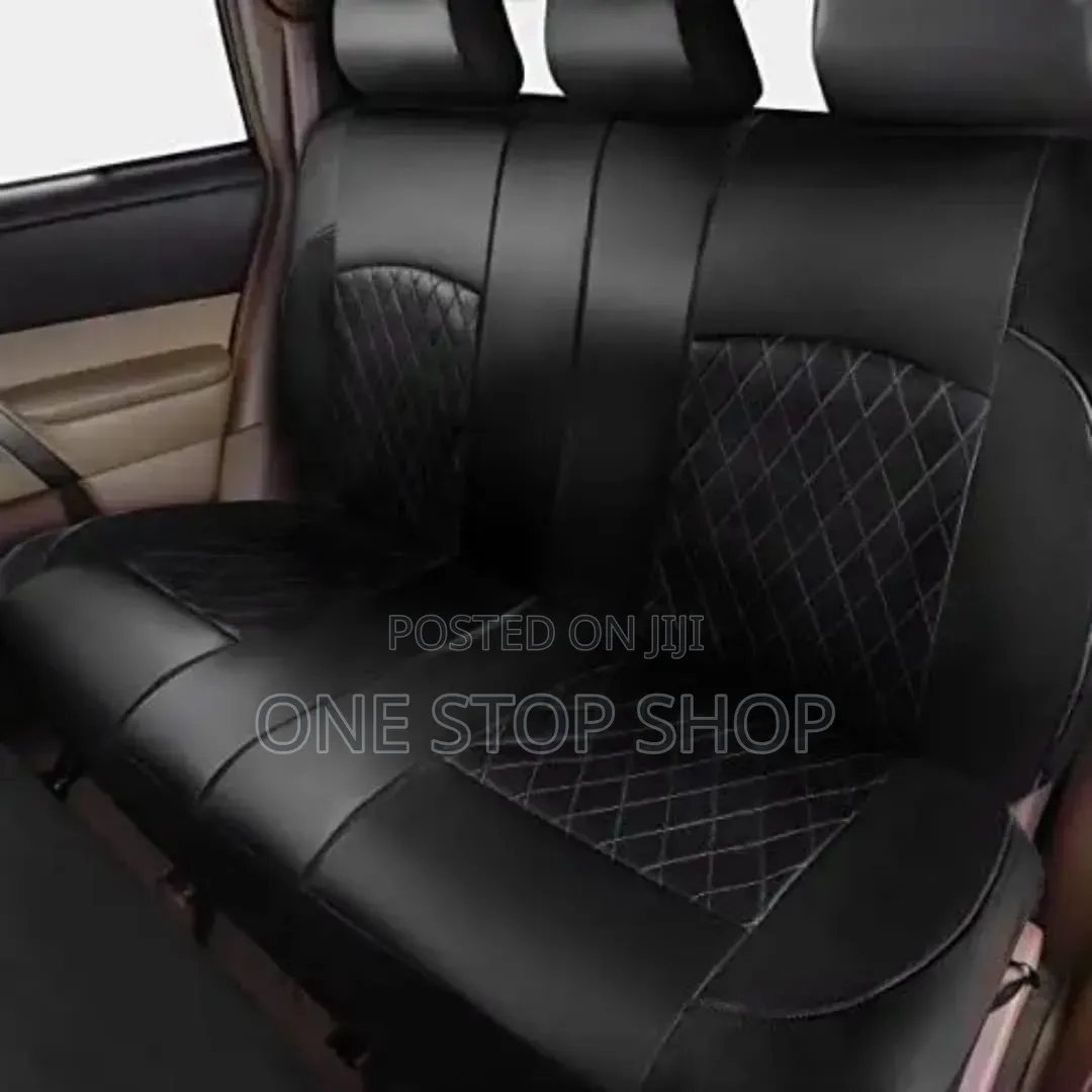 Black Leather Car Seat Covers Diamond Stitched Pattern On Centre Panel