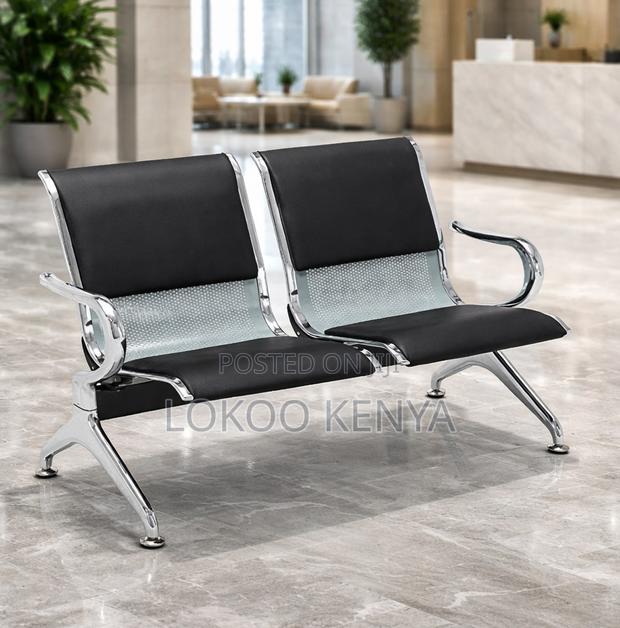 Bench; Lightweight 2 Seater Black Padded Waiting Bench