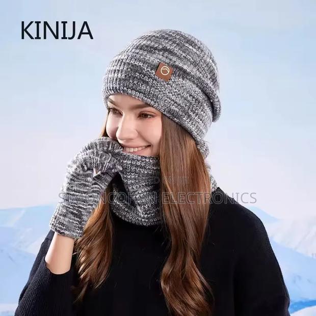 3pc Knitted Hat Beanie Cap Winter Cold Proof Hat Scarf Gloves