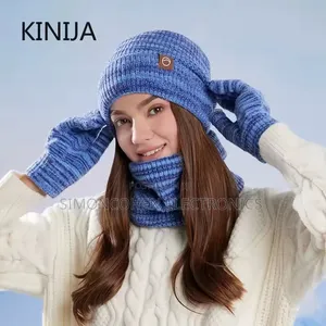 3pc Knitted Hat Beanie Cap Winter Cold Proof Hat Scarf Gloves