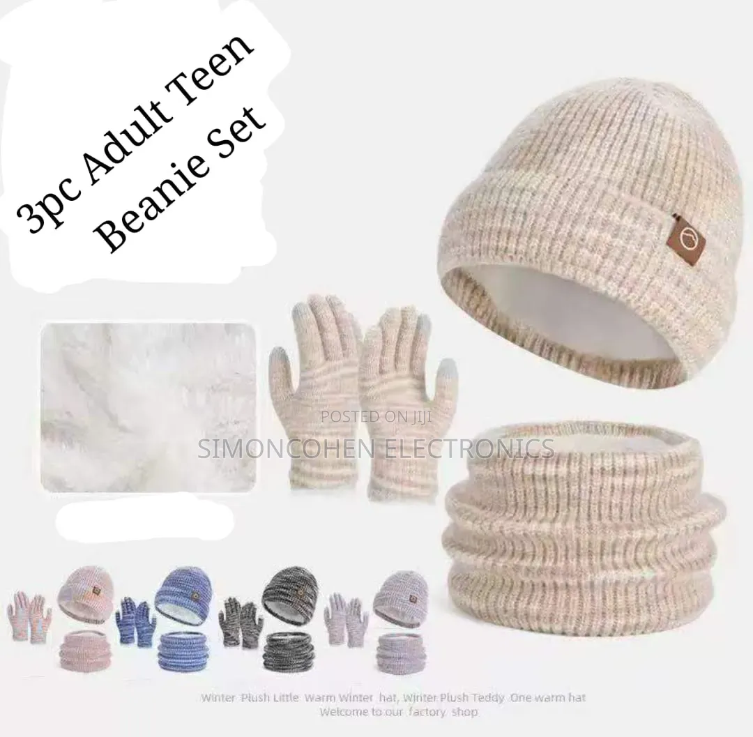 3pc Knitted Hat Beanie Cap Winter Cold Proof Hat Scarf Gloves