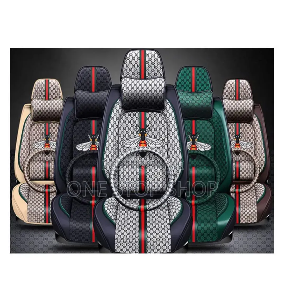5_seater Cars Gucci Theme Leather Flax Spongy Comfort Seat Covers