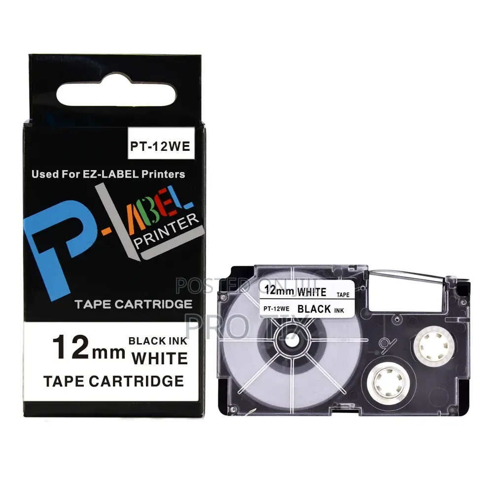 Casio Pt-12we 12mm X 8m Black on White Label Tape