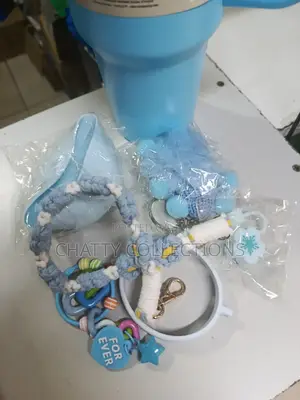 Blue Stanley Mug With Decorative Accessories