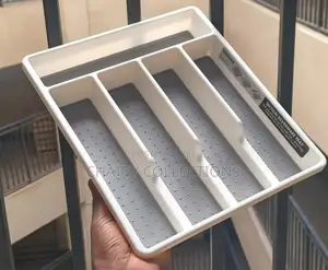 White and Gray Plastic Non Expandable Cutlery Drawer Organizer