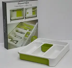 White and Green Multipurpose Plastic Cutlery Drawer Organizer