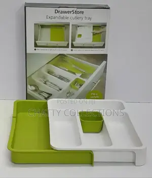White and Green Multipurpose Plastic Cutlery Drawer Organizer