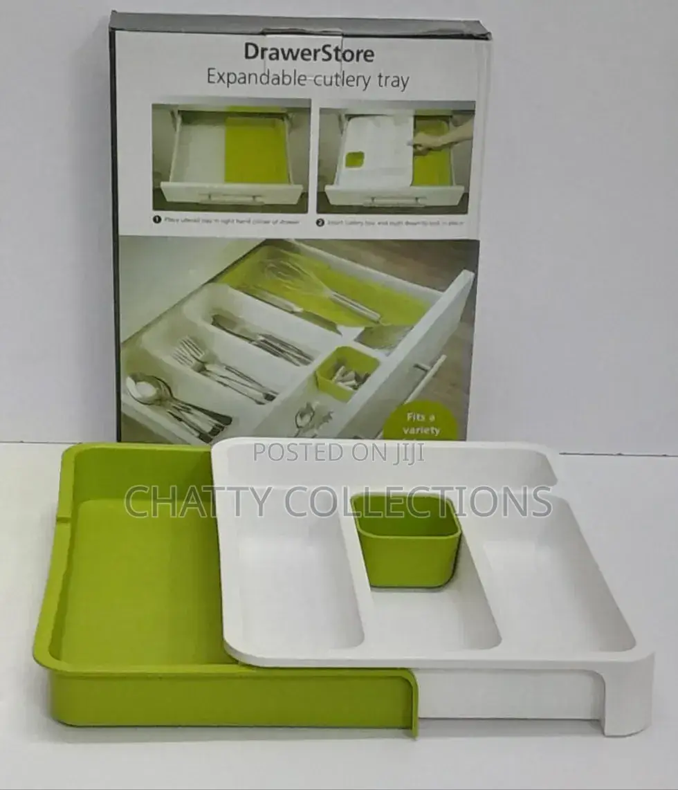 White and Green Multipurpose Plastic Cutlery Drawer Organizer