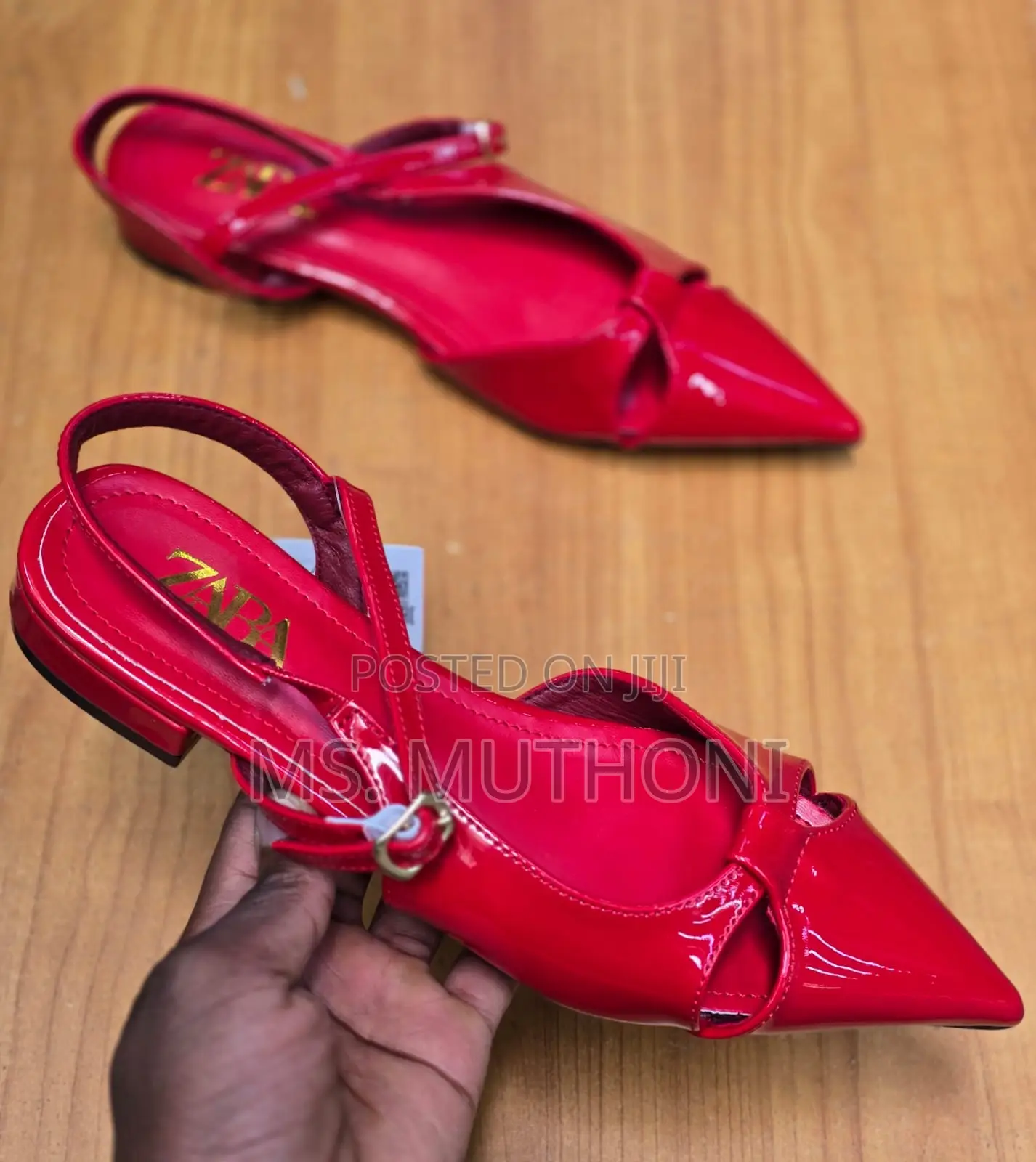 Zara Patent Leather Slingback Pointed-Toe Flat Shoes