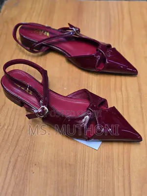 Zara Patent Leather Slingback Pointed-Toe Flat Shoes