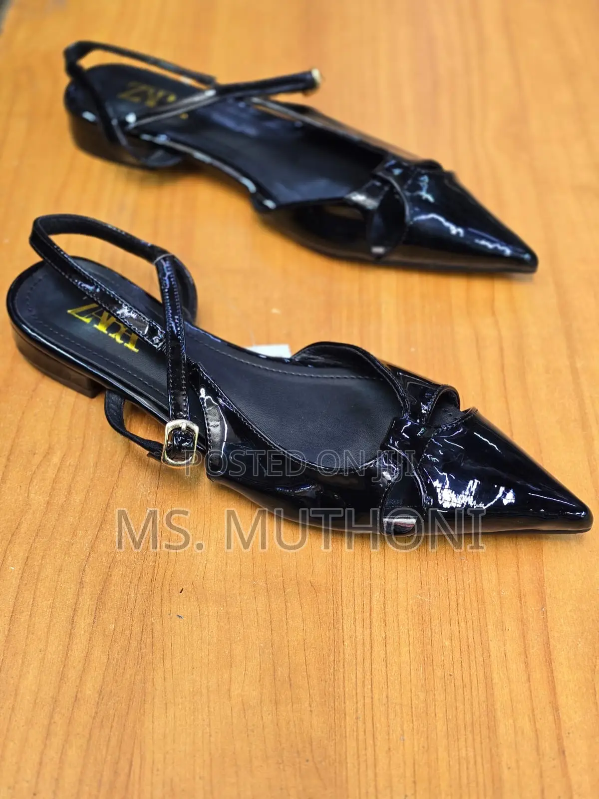 Zara Patent Leather Slingback Pointed-Toe Flat Shoes