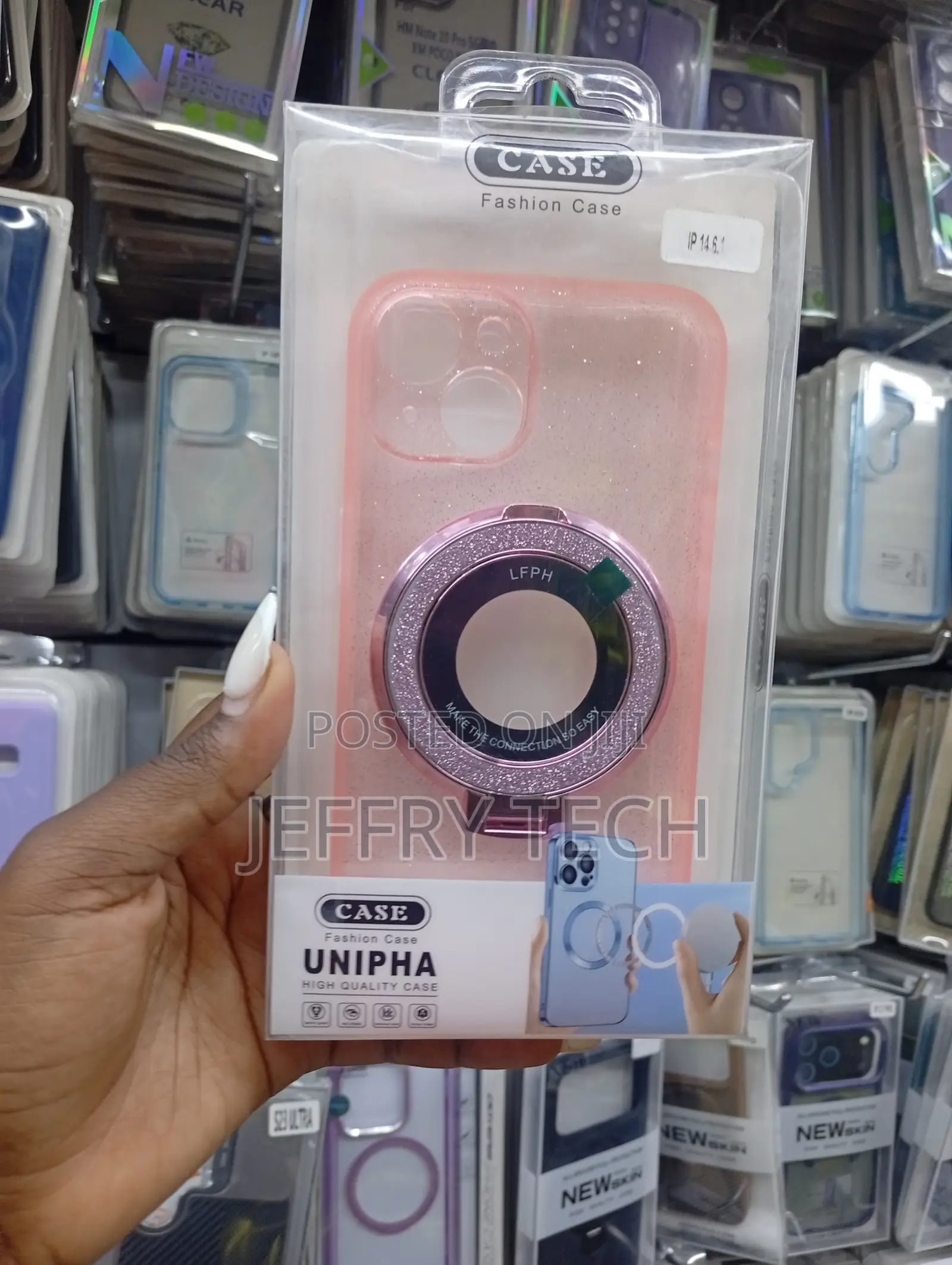Pink Glittery Phone Case With a Magnetic Ring Stand