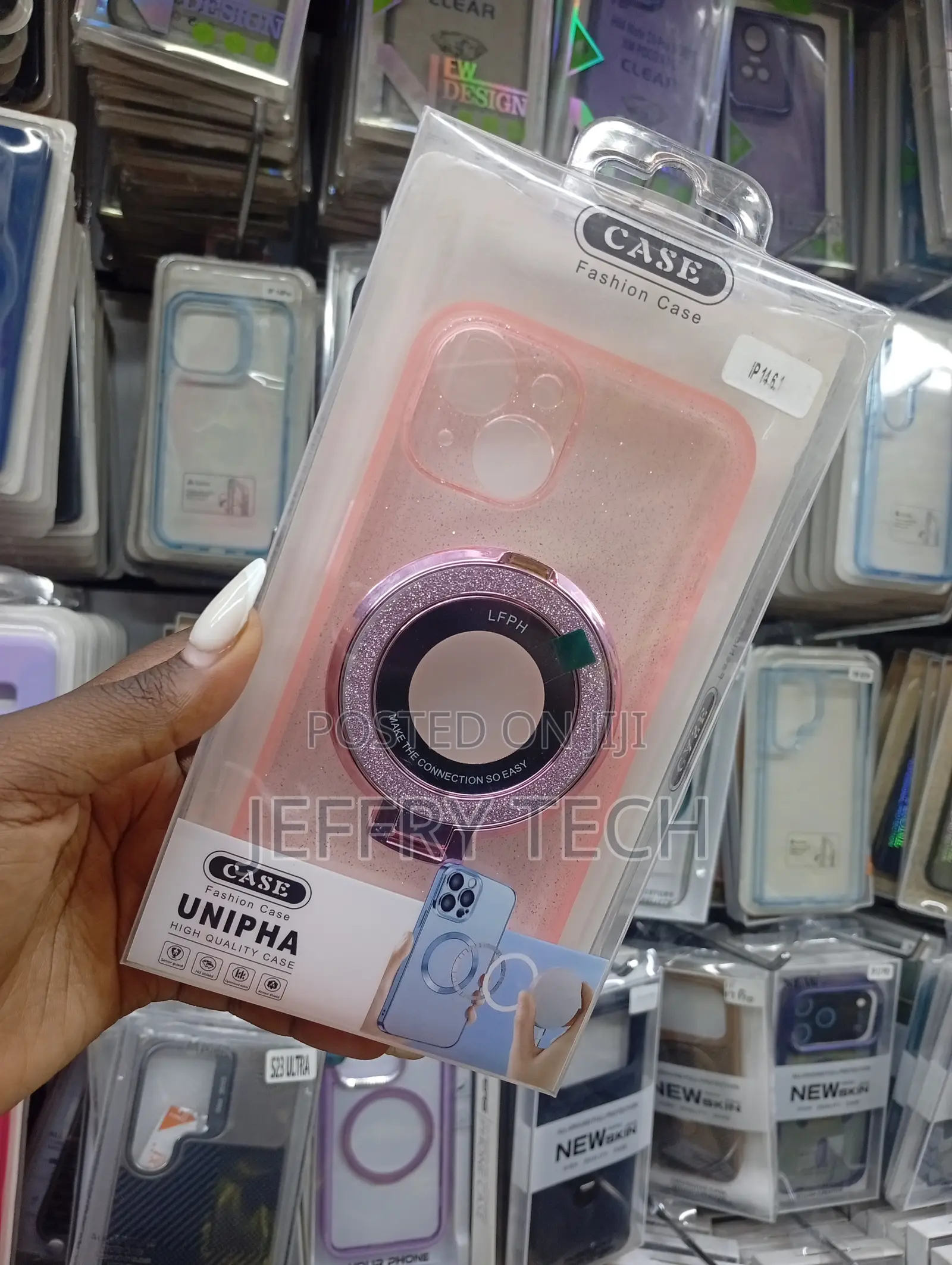 Pink Glittery Phone Case With a Magnetic Ring Stand