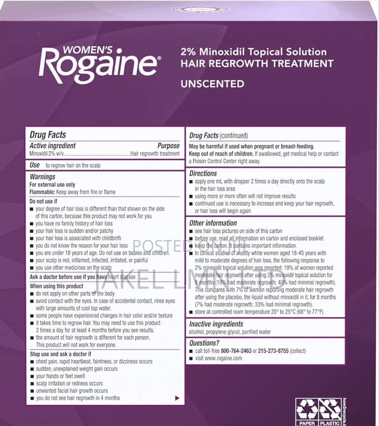 Women’S Rogaine 2% Minoxidil Topical Solution Hair Regrowth Treatment