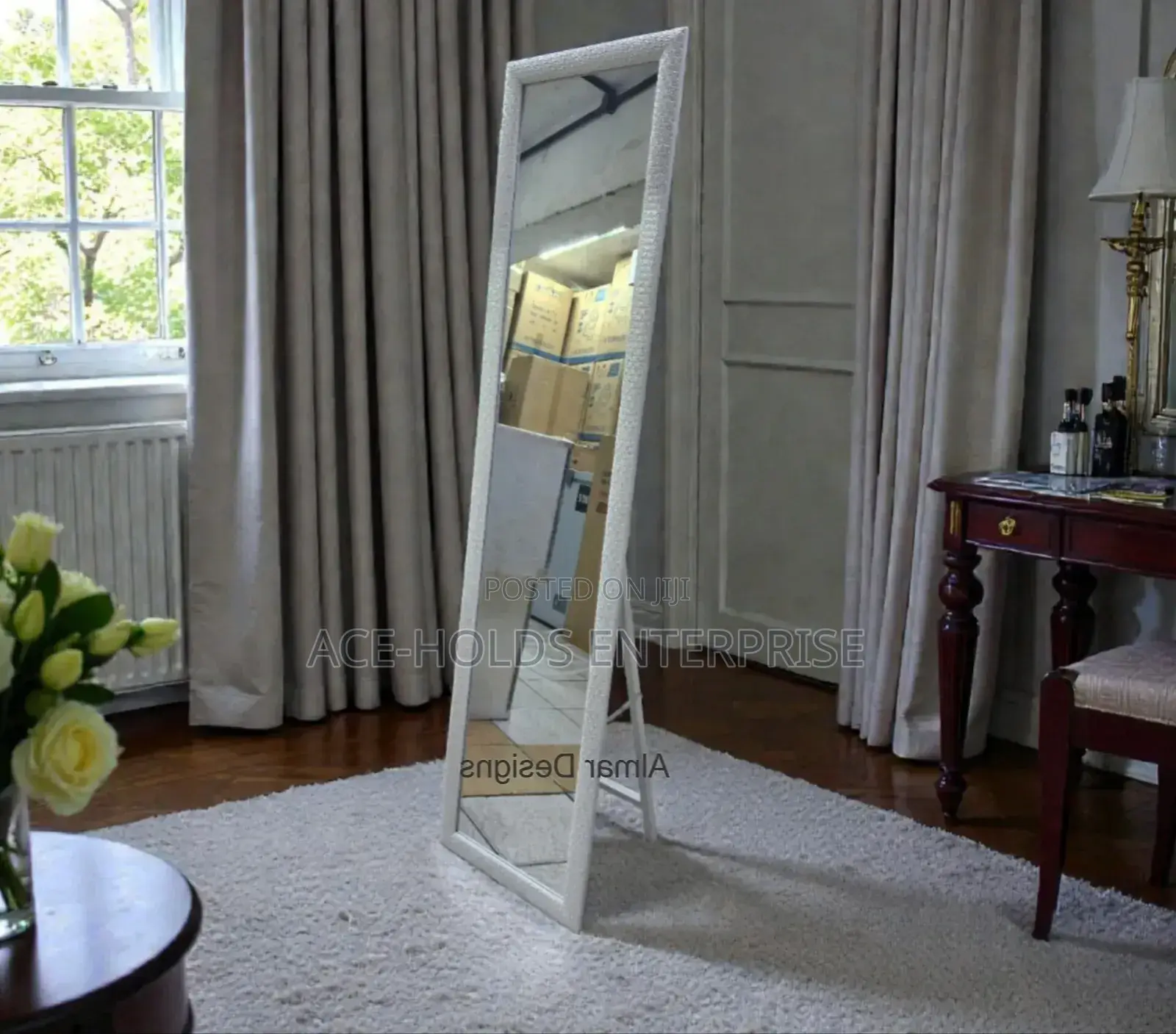 Full-Length Framed Dressing Mirror (White)