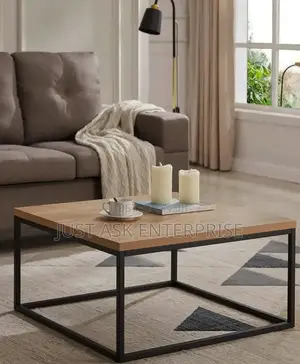 Wendo Square Coffee Table - Black Metallic Stand - Oak MDF Top