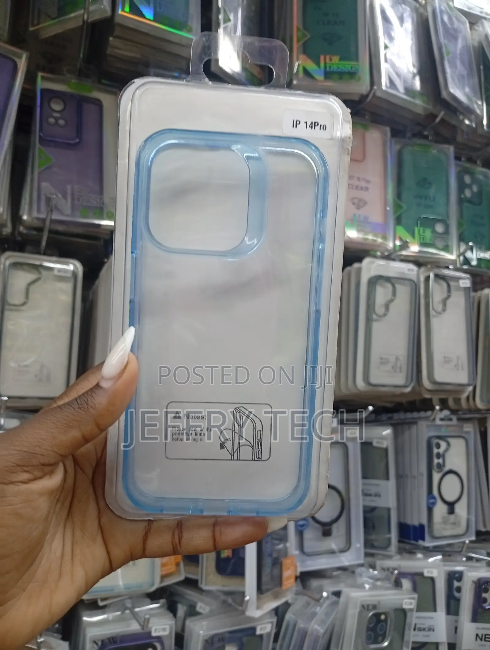 Transparent, Light Blue Phone Case Designed for the iPhone 14 Pro.