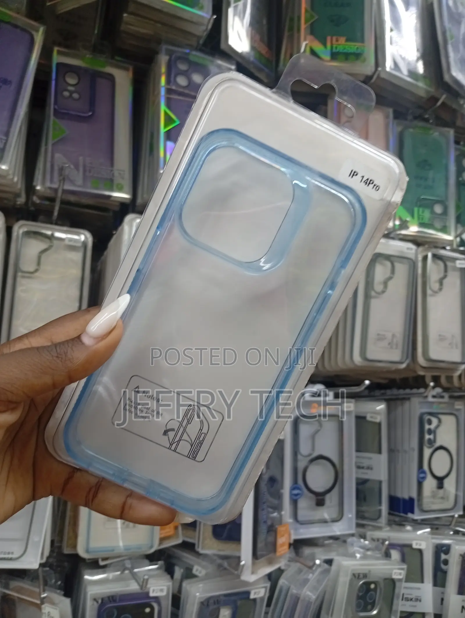 Transparent, Light Blue Phone Case Designed for the iPhone 14 Pro.