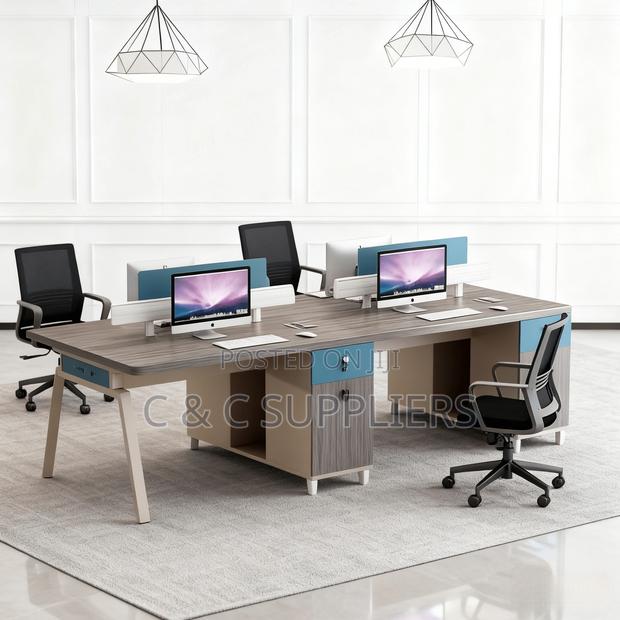 Office Desks; 4-Way Modular Office Workstation With Drawers