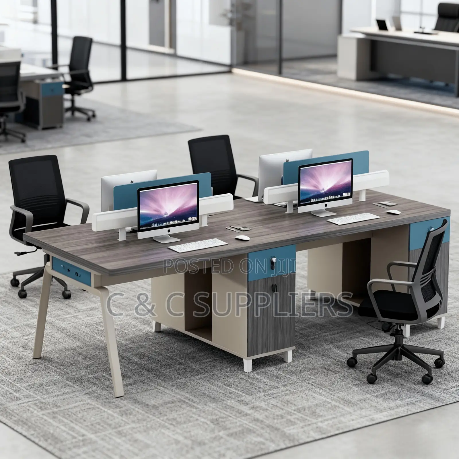 Office Desks; 4-Way Modular Office Workstation With Drawers