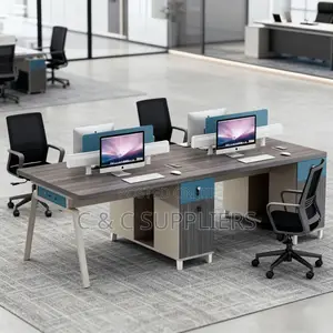 Office Desks; 4-Way Modular Office Workstation With Drawers
