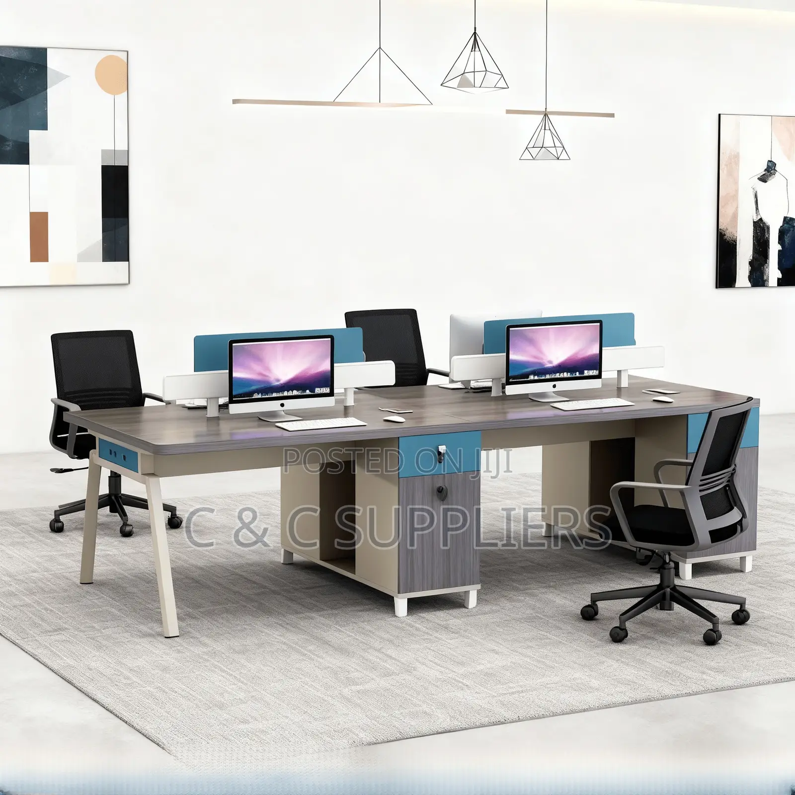 Office Desks; 4-Way Modular Office Workstation With Drawers