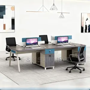 Office Desks; 4-Way Modular Office Workstation With Drawers